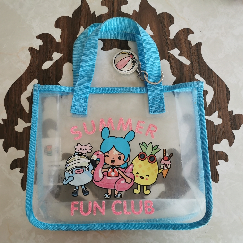 Fun Club Summer Clear Tote Bag with Blue Trim